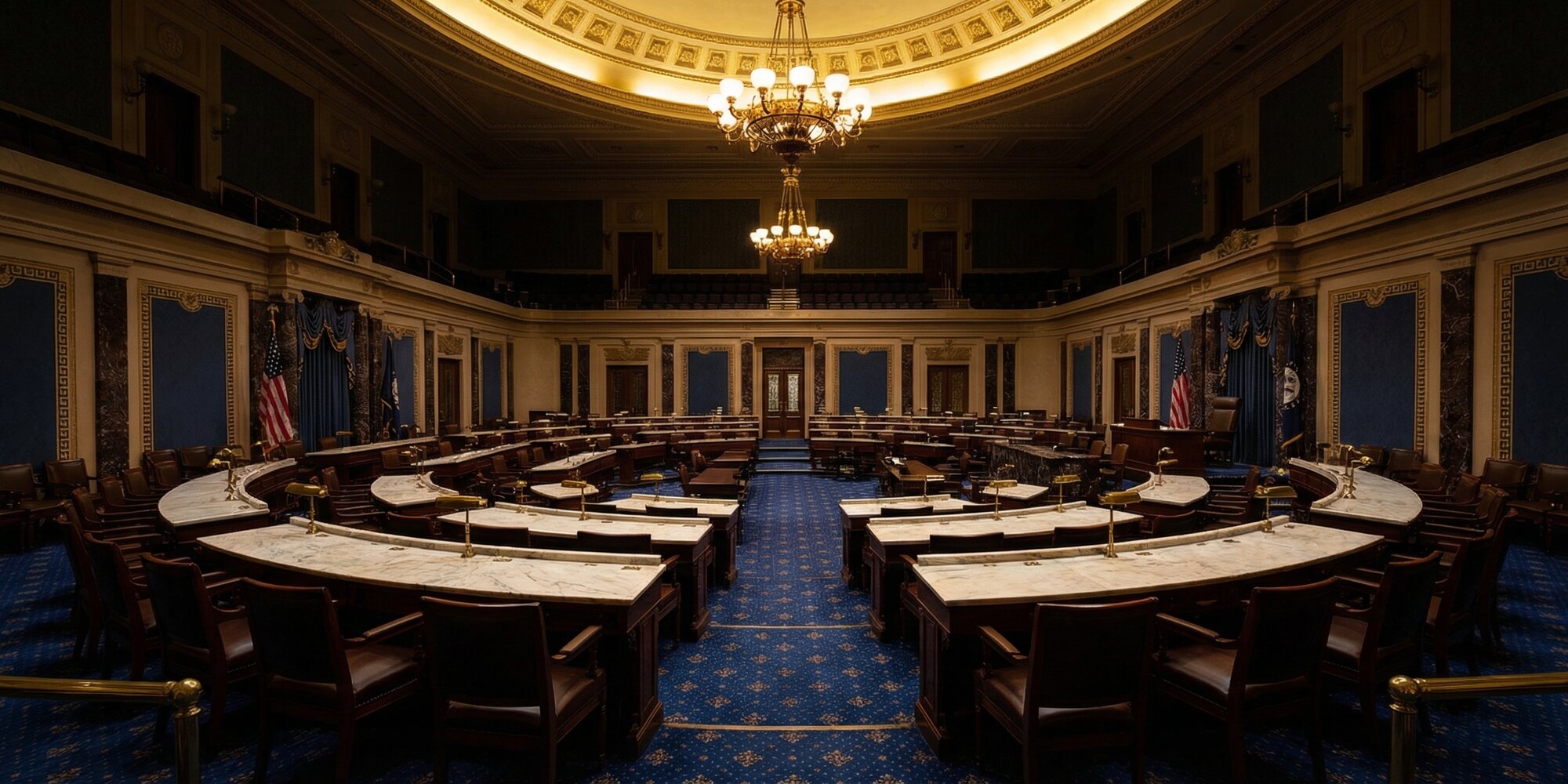 Government corridor with tall columns and polished floors